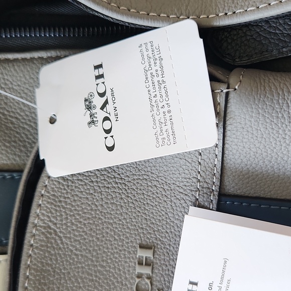 Coach Houston Grey Silver Blue Sling Backpack Leather Unisex Varsity Stripe NWT - Picture 5 of 16